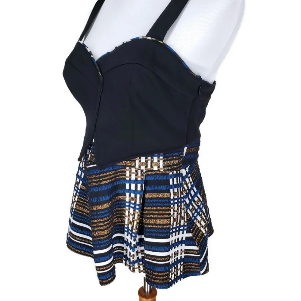 NWT Anthropologie Nathalie Peplum Metallic Plaid Top By Deletta SZ XS Academia - Picture 2 of 14